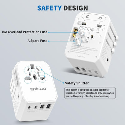 EPICKA Reiseadapter Weltweit, Universal Reisestecker Adapter 30W, Internationaler Steckdosenadapter