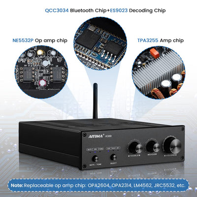 AIYIMA A300 TPA3255 Bluetooth 5.0 300x2 Leistungsverstärker 2.0/2.1-Kanal-Stereoverstärker mit aktiv
