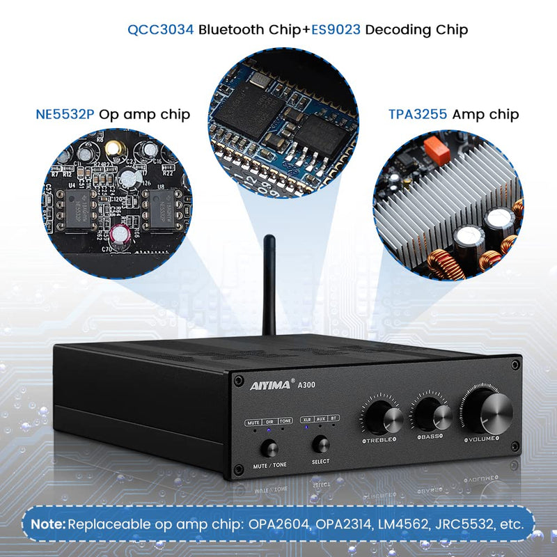 AIYIMA A300 TPA3255 Bluetooth 5.0 300x2 Leistungsverstärker 2.0/2.1-Kanal-Stereoverstärker mit aktiv