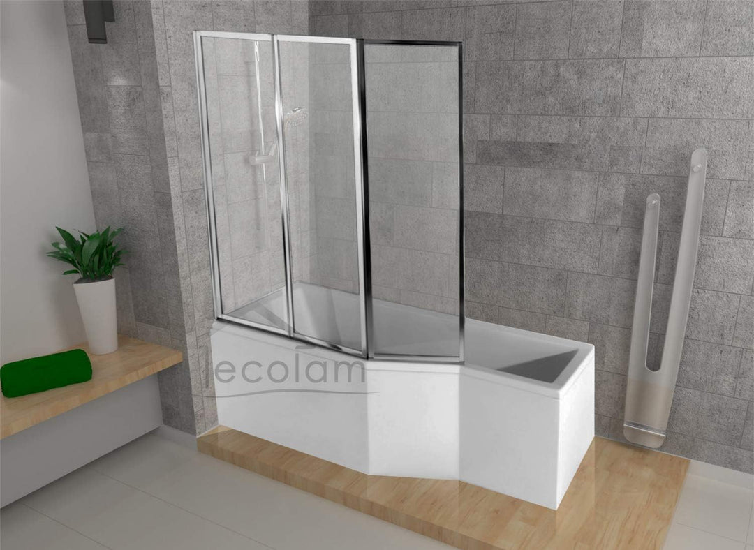 ECOLAM Duschbadewanne Set Badewanne + Badewannenabtrennung Duschwand Eckbadewanne Integra 150x75 cm
