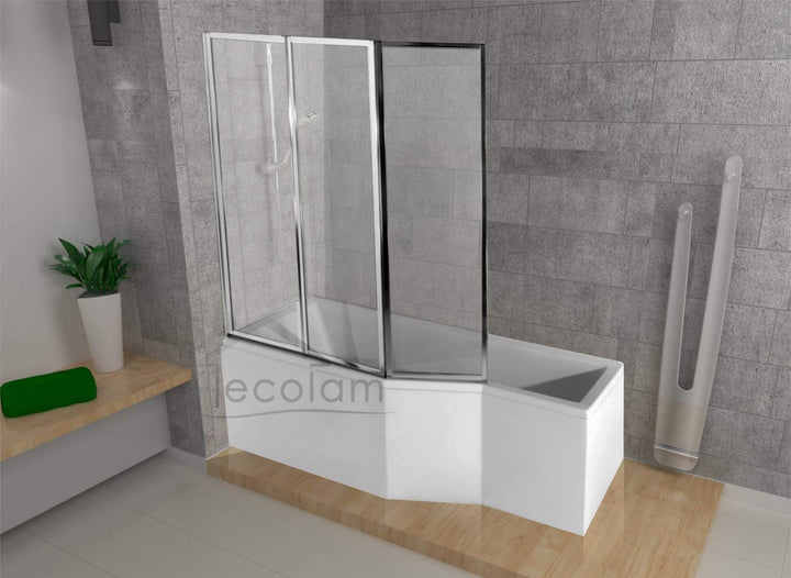 ECOLAM Duschbadewanne Set Badewanne + Badewannenabtrennung Duschwand Eckbadewanne Integra 150x75 cm