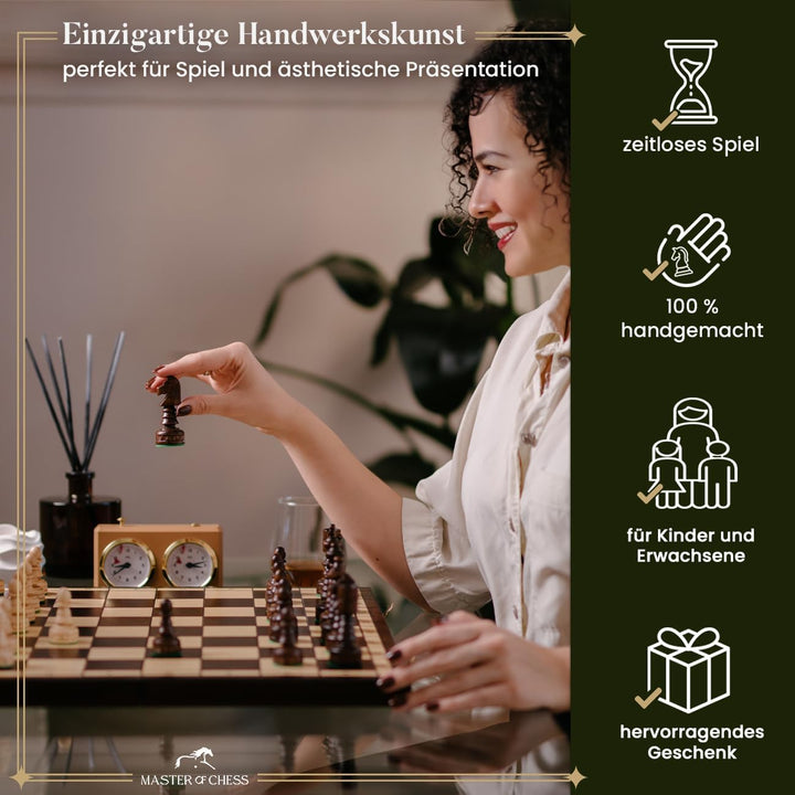 Master of Chess Gentleman 48 x 48 x 3 cm Grosses Holzschach für Erwachsene und für Kinder Handgefert