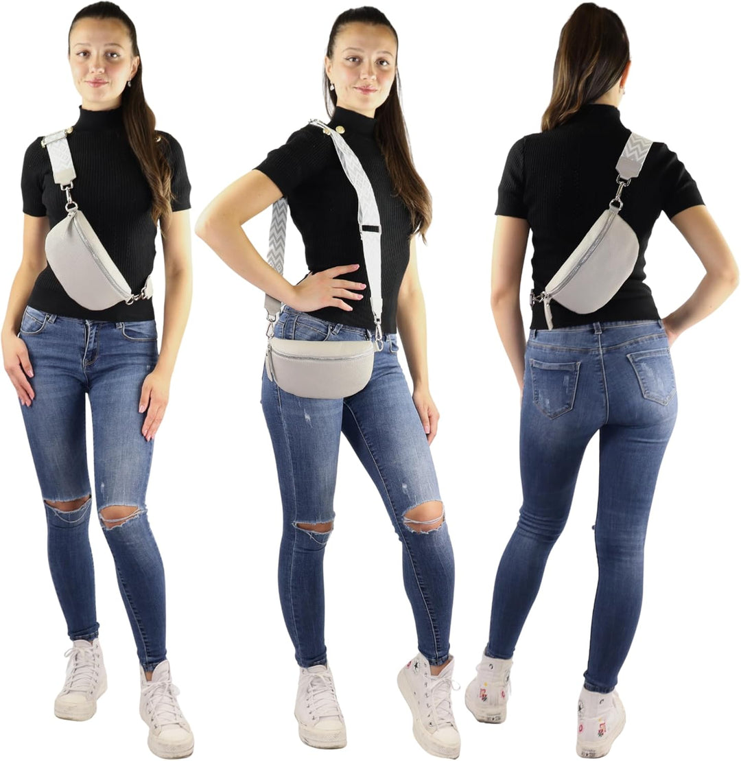 Blade Bauchtasche Damen Echtleder, stylische Gürteltasche Damen mit 2 gemusterten und Leder abnehmba