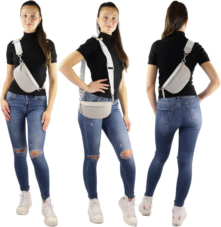 Blade Bauchtasche Damen Echtleder, stylische Gürteltasche Damen mit 2 gemusterten und Leder abnehmba