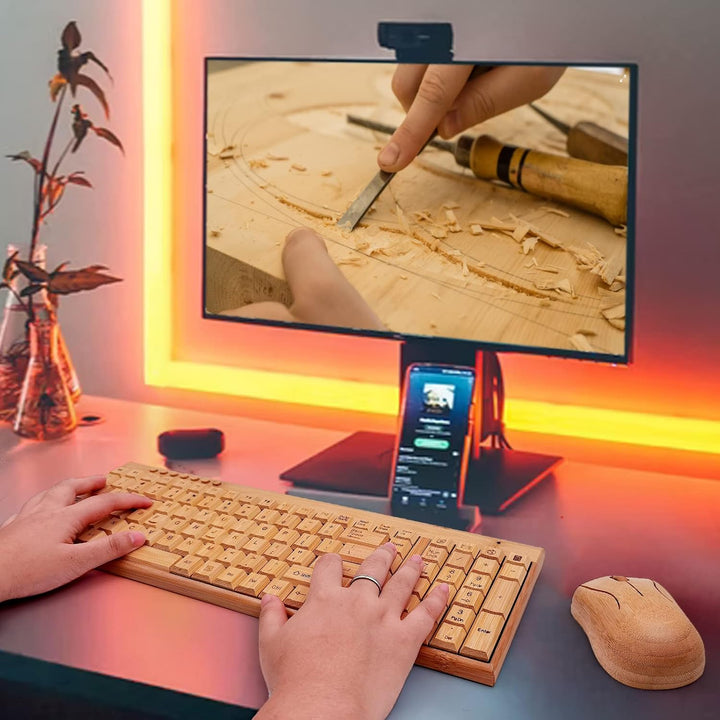 Smart Tech Handarbeit Natur Bambus Holz PC Wireless 2,4 GHz Tastatur und Maus Combo + Smart Tech Tou