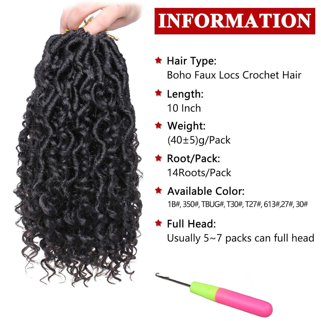 Xtrend 10 Inch 8 Packs Black River Goddess Faux Locs Crochet Hair Wavy With Curly Ends 14Strands/Pac
