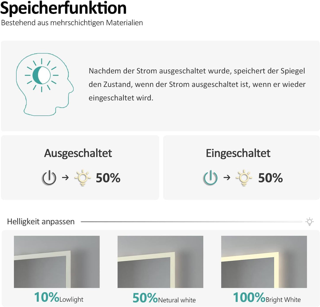 EMKE LED Badspiegel 80x60cm Badspiegel mit Beleuchtung kaltweiss Lichtspiegel Badezimmerspiegel Wand