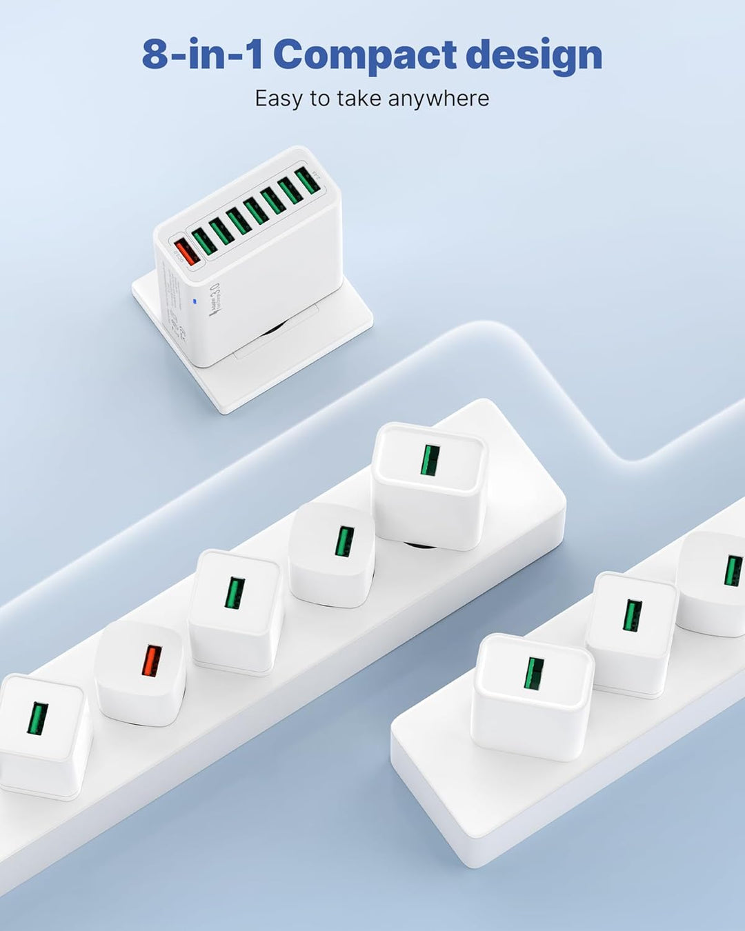USB Ladegerät 2 Pack, 8 Ports USB Stecker 40W ladeadapter für 15 14 13 12 11 X, Samsung, Huawei, Xia