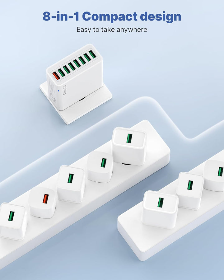 USB Ladegerät 2 Pack, 8 Ports USB Stecker 40W ladeadapter für 15 14 13 12 11 X, Samsung, Huawei, Xia