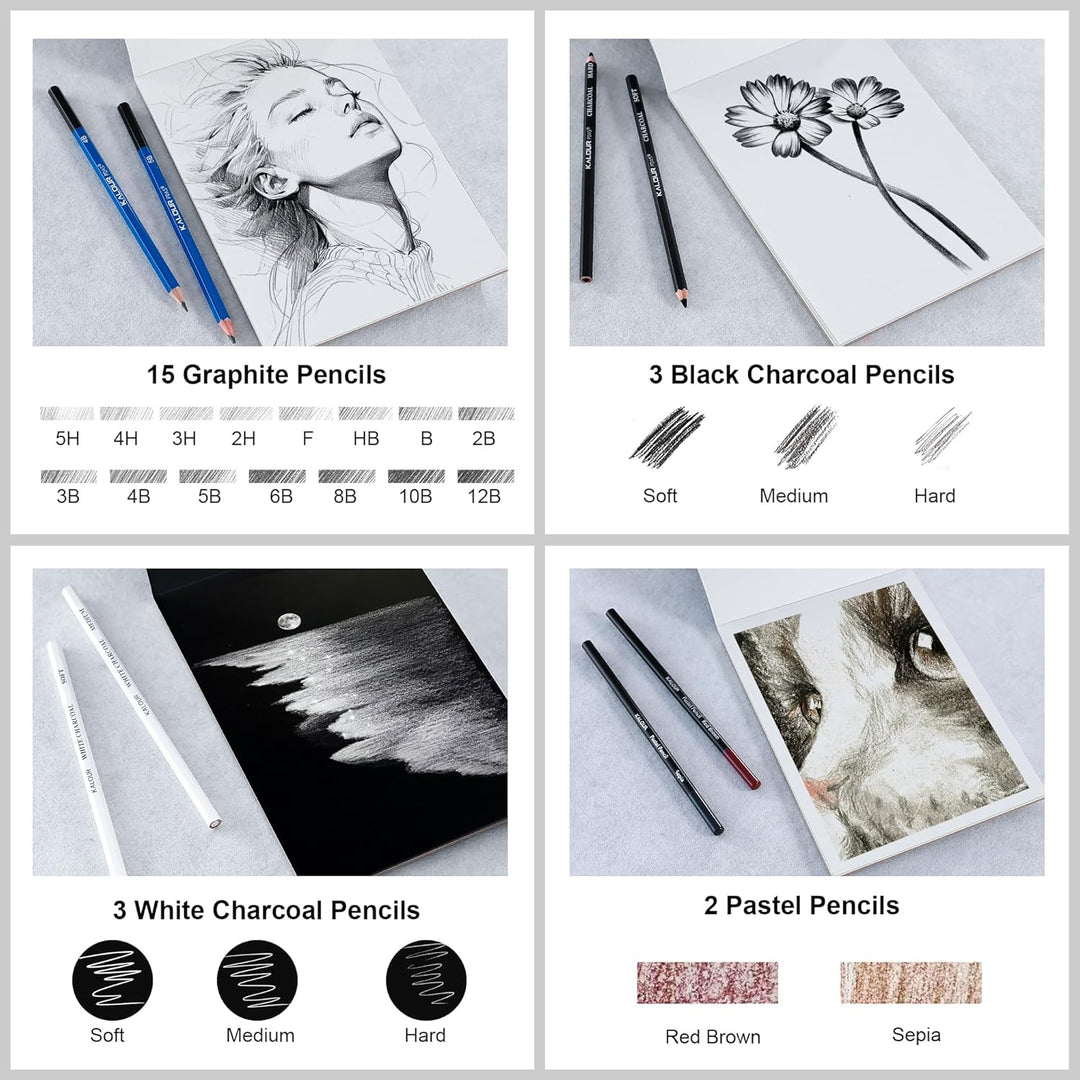 KALOUR Art Set, 140 Pieces Drawing and Painting Supplies, Colored Pencils, Watercolor, Sketchbook, C