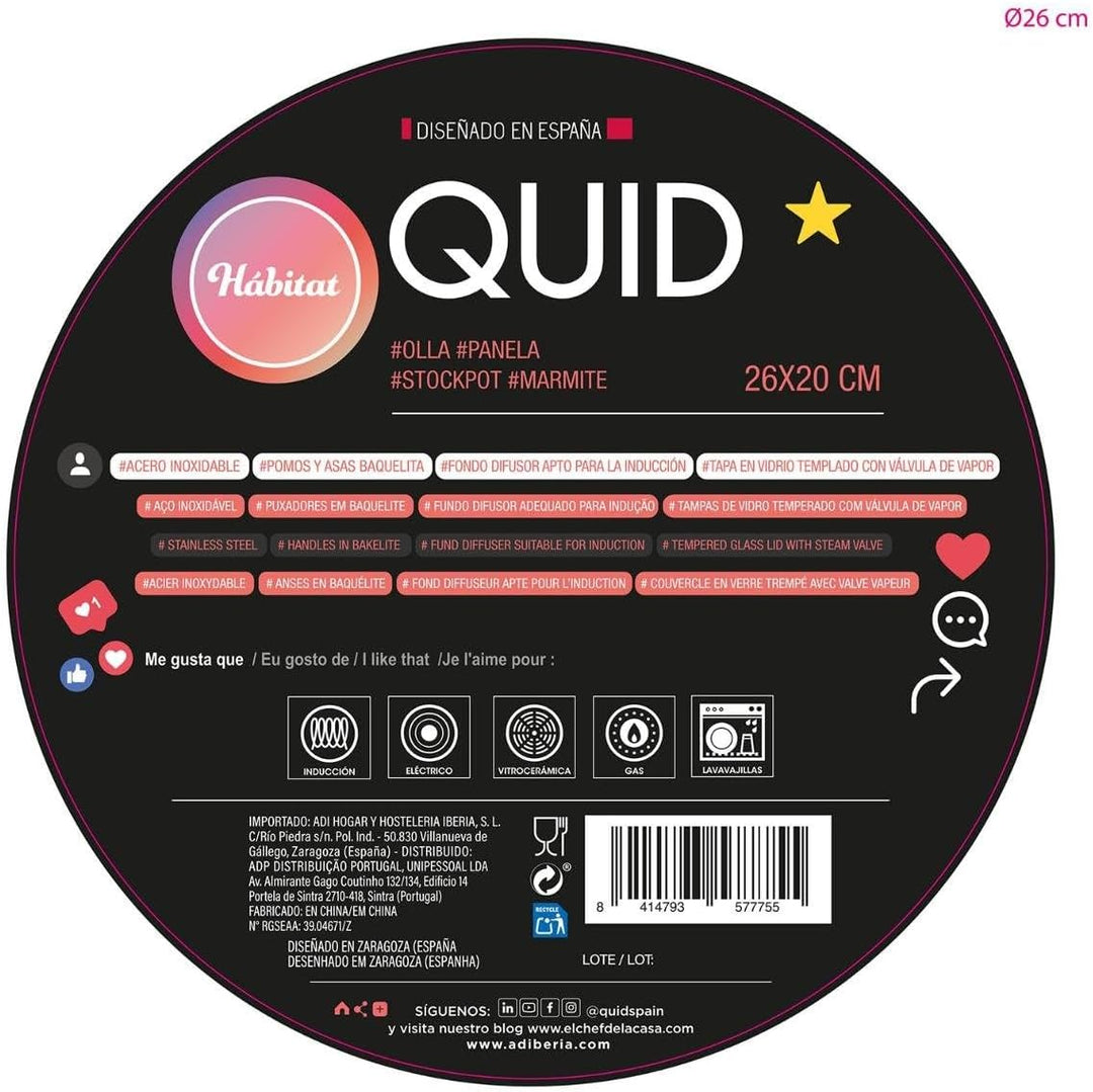 Quid 6024012 OLLA 26X20CM  INOX Kochtopf 26 x 20 cm Edelstahl Habitat QD, bunt