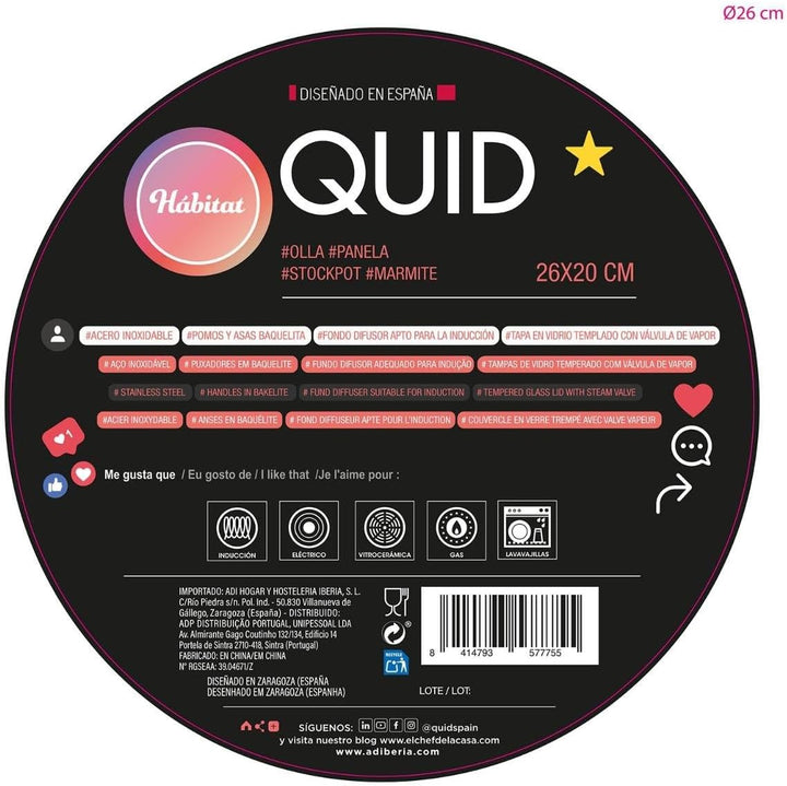 Quid 6024012 OLLA 26X20CM  INOX Kochtopf 26 x 20 cm Edelstahl Habitat QD, bunt