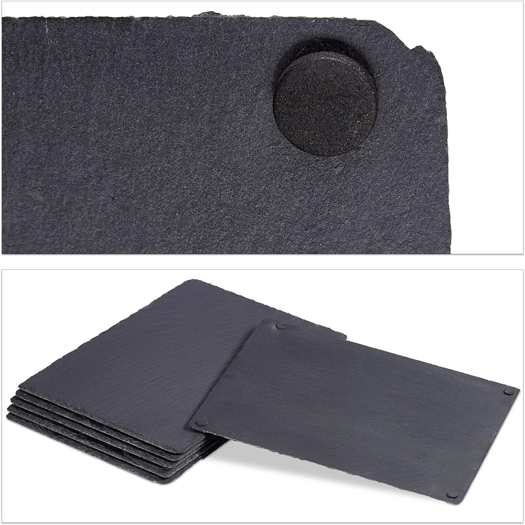 Relaxdays Schieferplatte im 6er Set, grosse Servierplatten aus Schiefer, zum Servieren & Beschriften