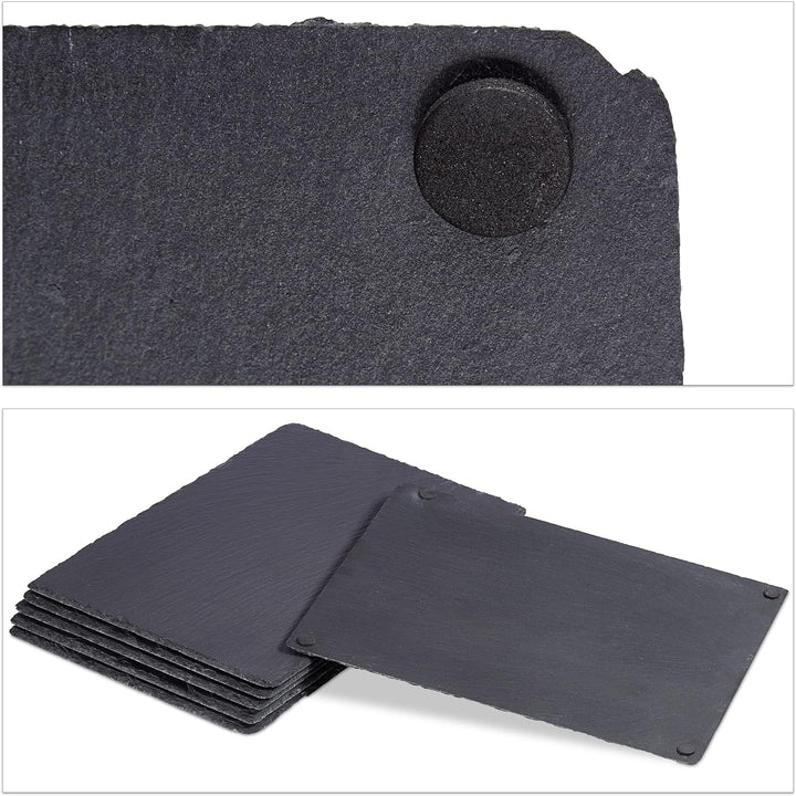 Relaxdays Schieferplatte im 6er Set, grosse Servierplatten aus Schiefer, zum Servieren & Beschriften