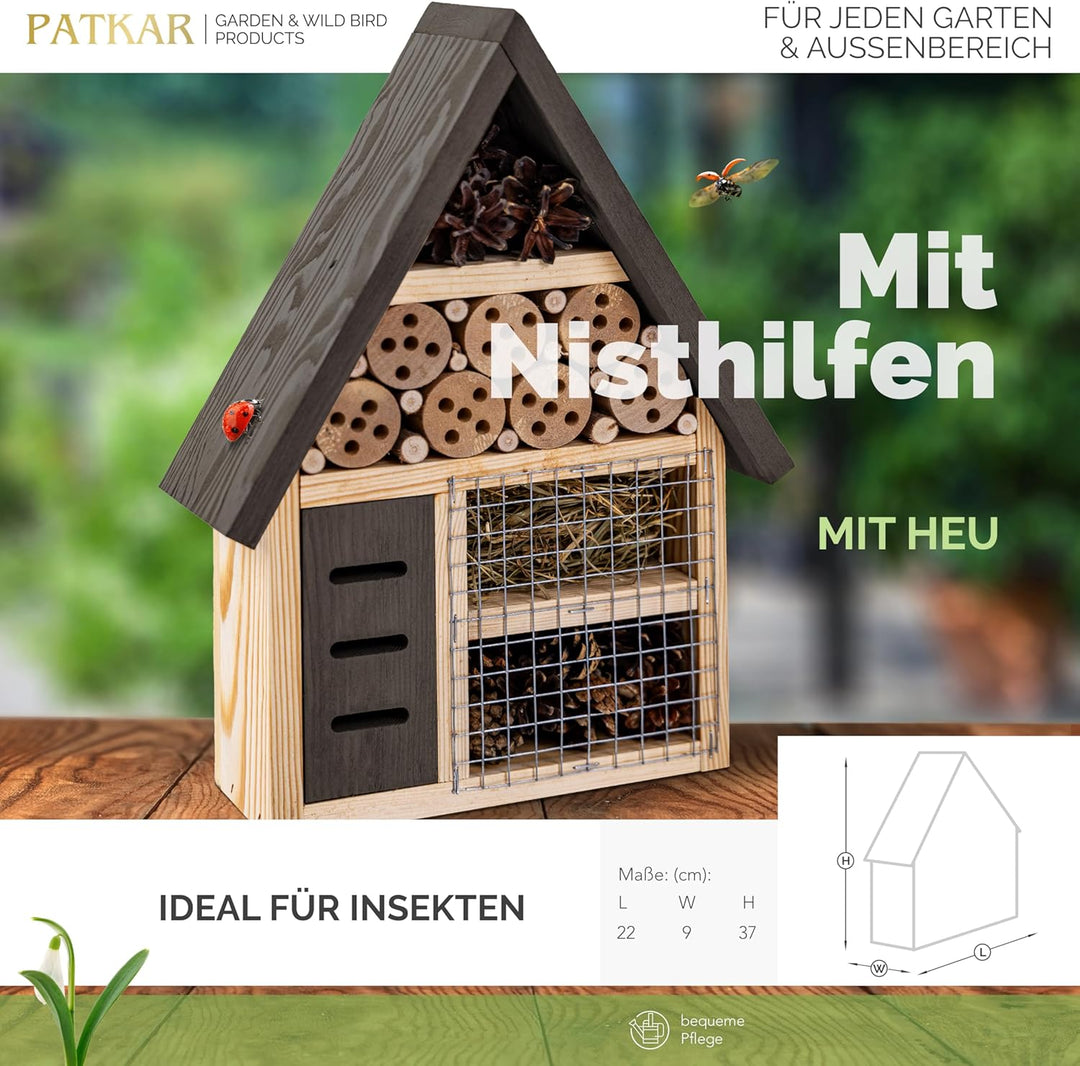 PATKAR Insektenhotel wetterfest [EXTRA STABIL] - Hummelhaus aus hochwertigem Holz (Made in Europe) -