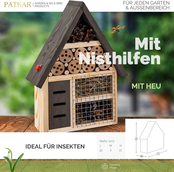 PATKAR Insektenhotel wetterfest [EXTRA STABIL] - Hummelhaus aus hochwertigem Holz (Made in Europe) -