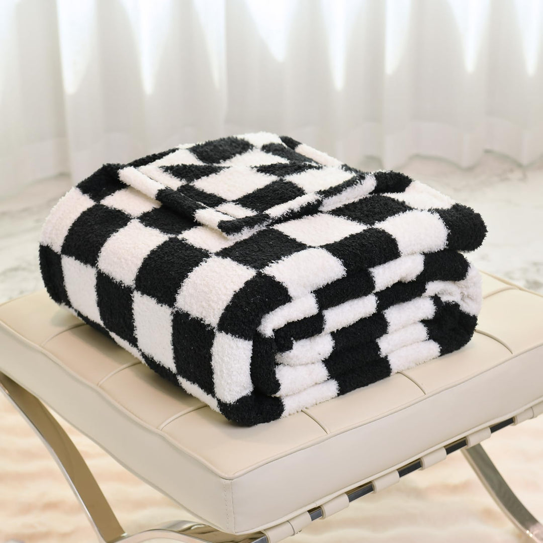 DREAMLANDING Schachbrettdecke, kariert, Schachbrett, Gingham-Überwurf, Decke, flauschig, gemütlich,