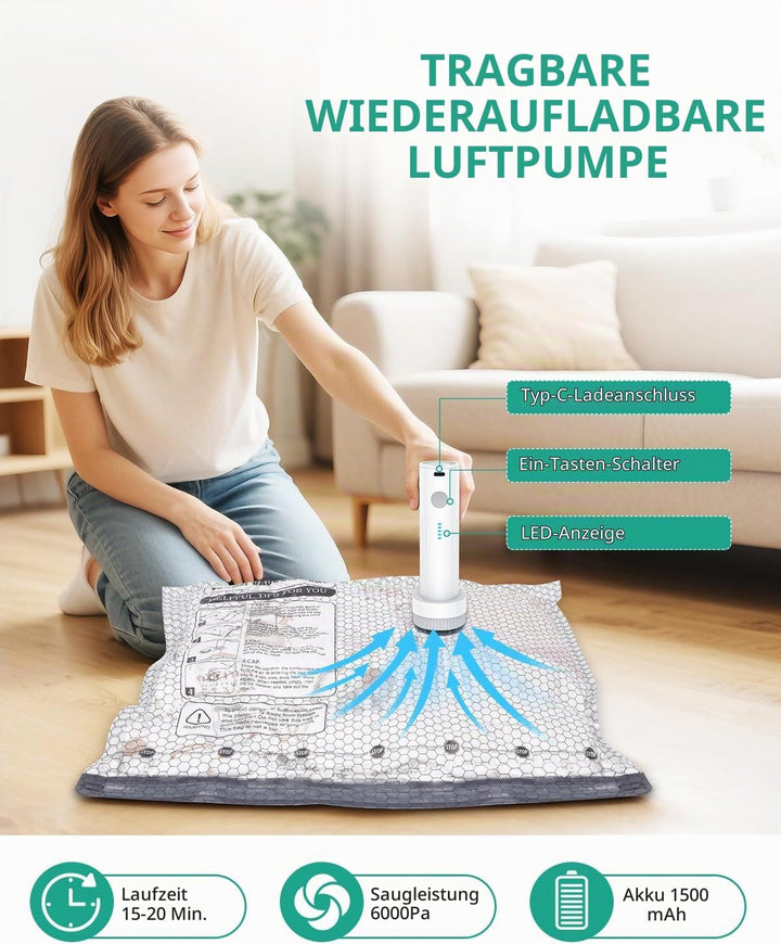 Vakuumbeutel für Kleidung mit Kabellose Elektrischer Vakuumpumpe, ORIA Vakuumbeutel Reise Wiederverw