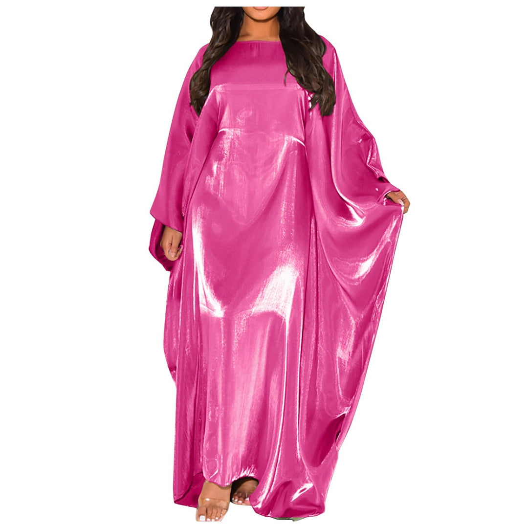 Generisch Neon Damen Batwing Ärmel Satin Abaya Islam Muslim Maxi Kleid Kaftan Kaftan Damen Rot Einhe