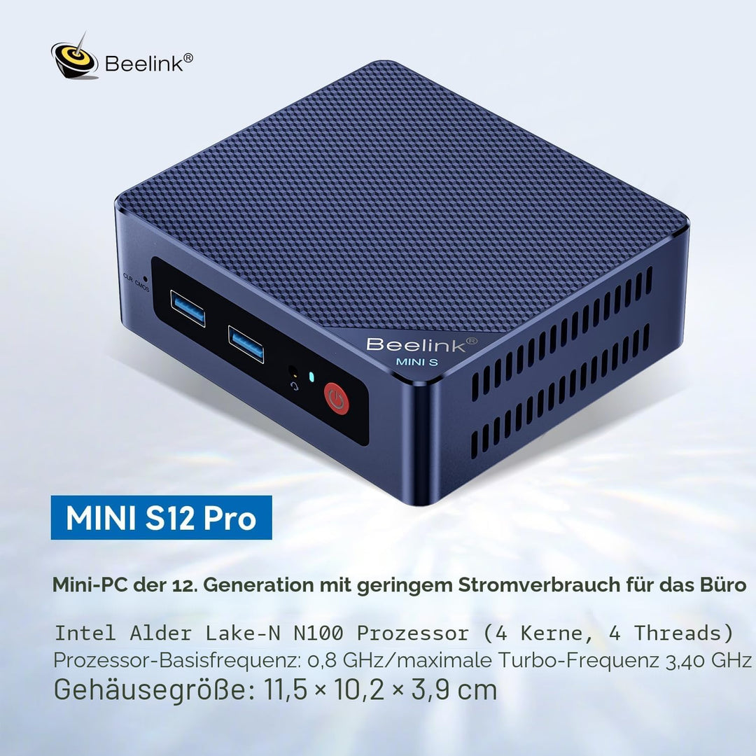 Beelink MINI S12 Pro Mini PC, 12th Gen Intel Alder Lake-N100 Prozessor (bis zu 3,4GHz) Mini Computer