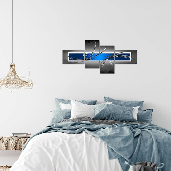 Runa Art Bild Modern Abstrakt - Made in Germany - Wandbilder Grau Blau Türkis 4 Teilig 102642c 100 x