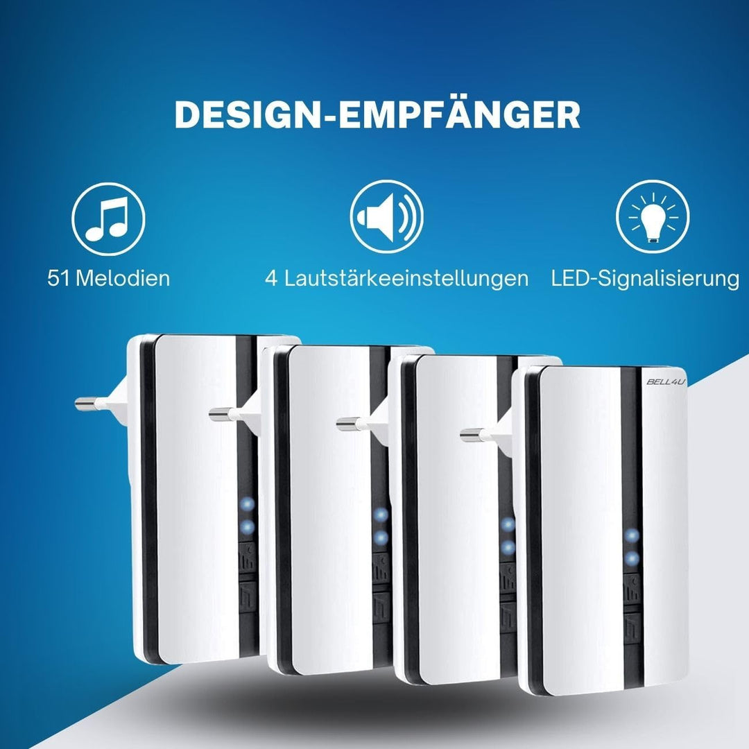 Funkklingel Set, batterielos, 1 Sender, 4 Empfänger | Keine Batterien erforderlich, 200 m Reichweite