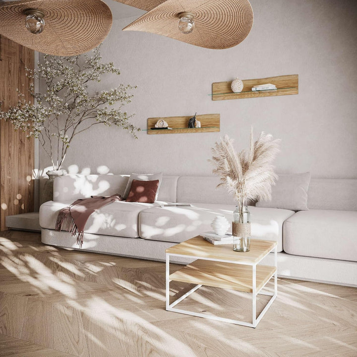 1 Original BestLoft® Couchtisch Boston Beistelltisch Industriedesign Loft (Eiche Hell + Gestell Weis