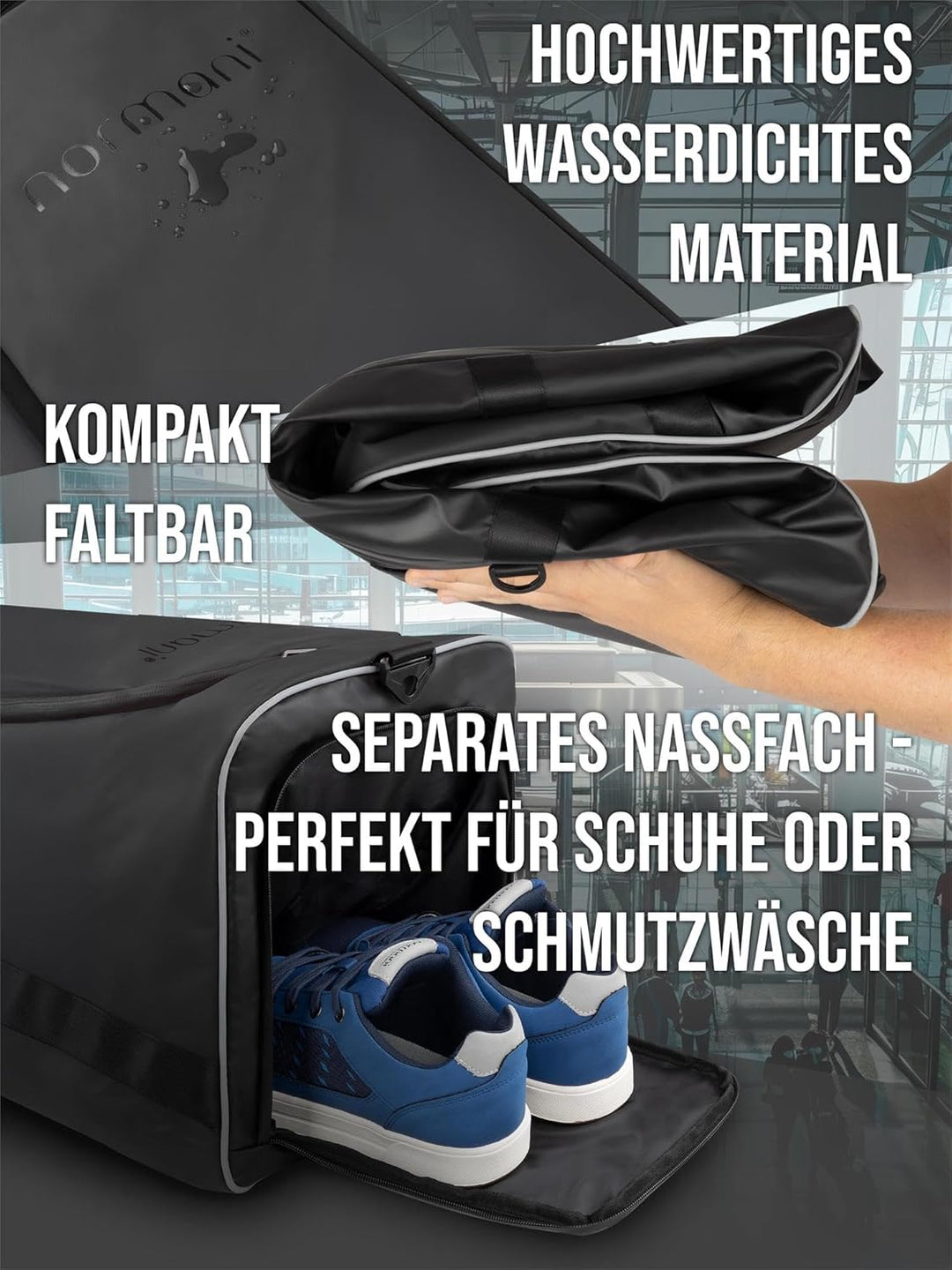 Reisetasche Sporttasche 58 90 oder 120 Liter mit Rucksack-Funktion faltbar mit separatem Nassfach Sc