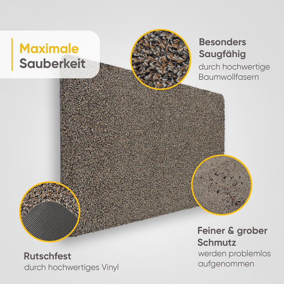 Entrando Fussmatte 60x100 cm - waschbare Schmutzfangmatte innen, Granit | Extra breite Türmatte aus