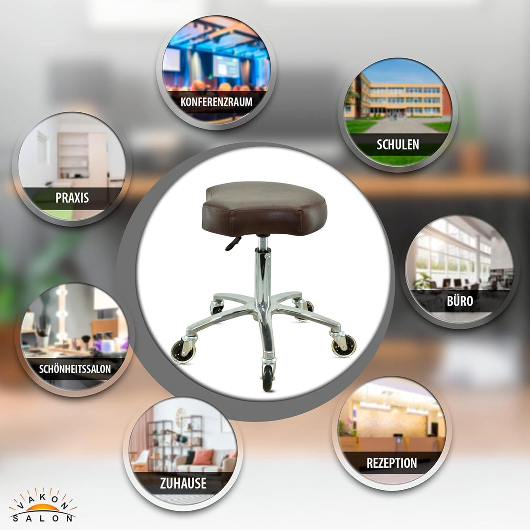 VAKON SALON - Ergonomischer Sitzhocker braun höhenverstellbar von 50 bis 65 cm Rollhocker - Drehhock