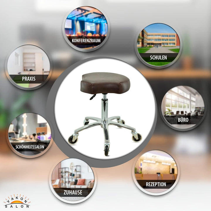VAKON SALON - Ergonomischer Sitzhocker braun höhenverstellbar von 50 bis 65 cm Rollhocker - Drehhock