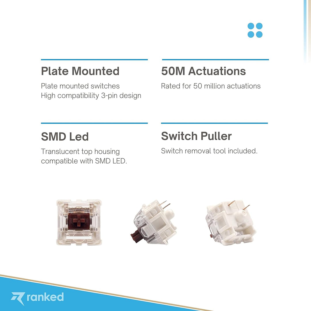 Packung mit Gateron ks-9 Tastenschaltern für Mechanische Tastaturen | Platte Montiert (Gateron Brown