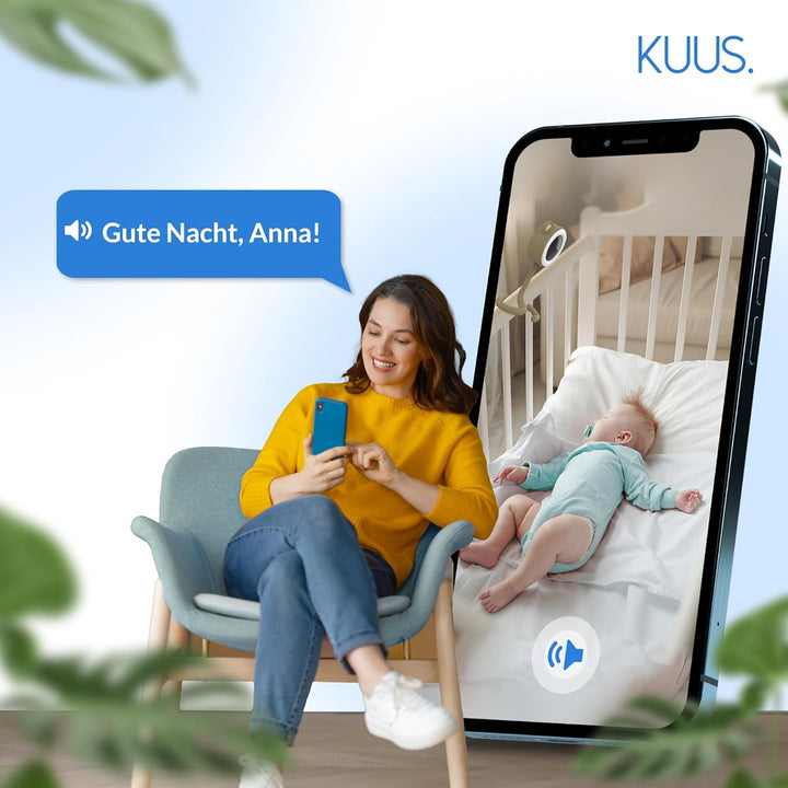 KUUS. Babyphone mit Kamera und APP 2K/3MP, White Noise Einschlafhilfe mit 6 Beruhigungsklängen, Baby