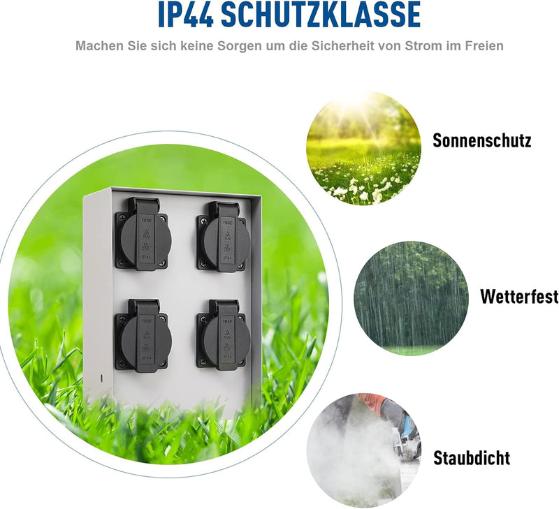 Gartensteckdose, Briidea steckdosensäule aussen Schutzklasse IP44 für den Aussenbereich, Aussensteck