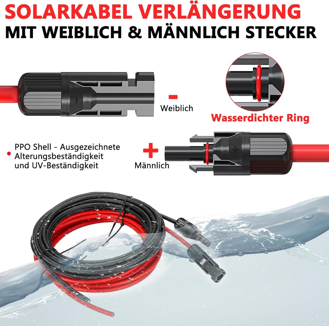 Oududianzi 2x3m Solarkabel 4mm2, Solarkabel Verlängerung 1/2/3/5/10/15/20/30m, Photovoltaik Kabel 4m
