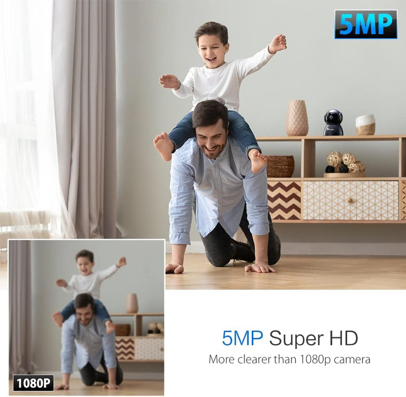 ctronics 5MP PTZ Überwachungskamera Innen WLAN, 2,4GHz/5GHz Dualband WiFi IP Kamera Indoor mit 355°/