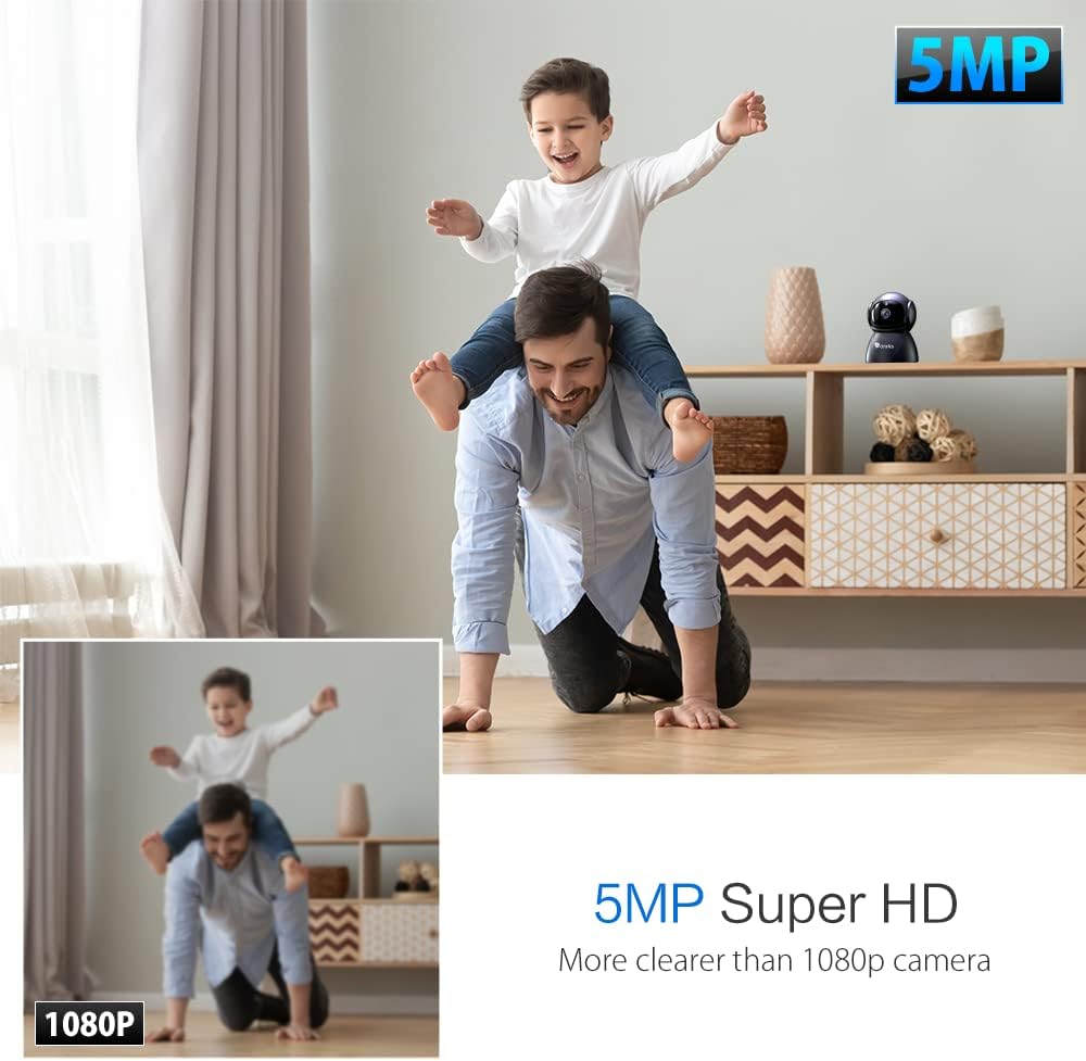 ctronics 5MP PTZ Überwachungskamera Innen WLAN, 2,4GHz/5GHz Dualband WiFi IP Kamera Indoor mit 355°/