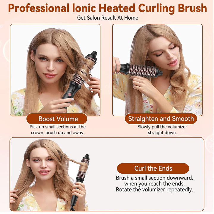 UKLISS Thermal Brush 3 in 1 - Thermobürste Wärmebürste 32mm, Rundbürste 160-204℃, Lockenbürste Doubl