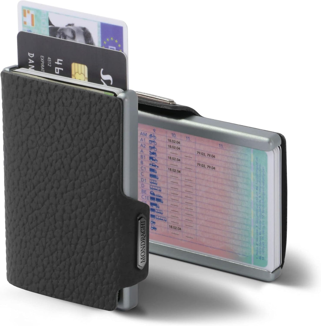Mondraghi® Mini-Wallet. Ultraleichte Geldbörse mit Narbenleder. Kleiner Geldbeutel mit RFID-Schutz-C
