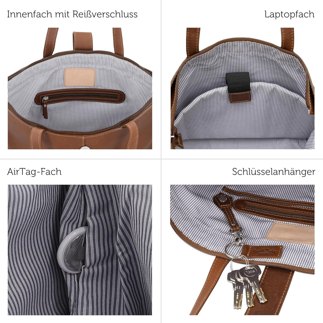Gusti Shopper Leder - Alexandra Handtasche Damen Arbeitstasche Leder Braun, Braun