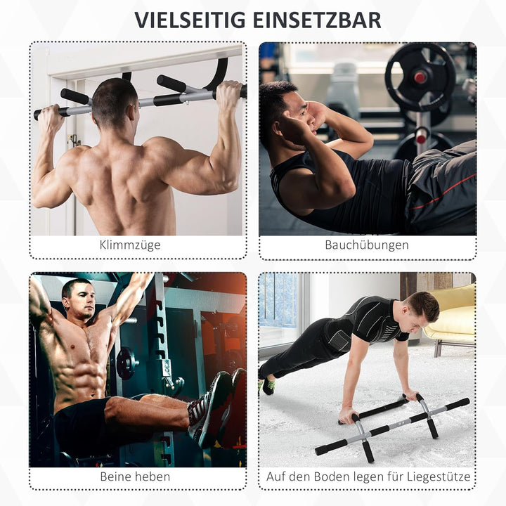 HOMCOM Klimmzugstange, Trainings Halterung, Multifunktions-Türreck, Stahl, Schaumstoff, PE, Schwarz+