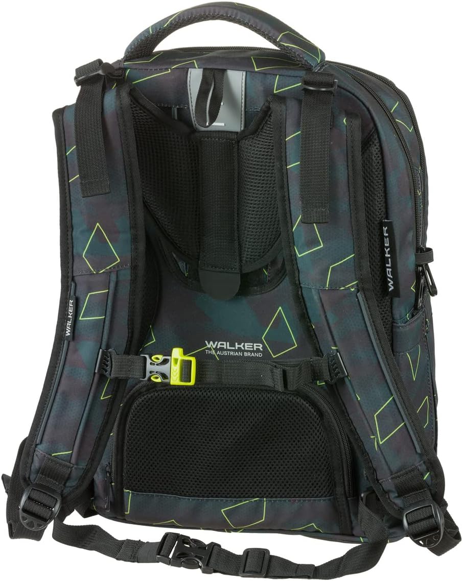 Walker Fame Schulrucksack mit 3 Fächern, Seitentaschen und Lichteffekt, Rückenpolsterung, verstellba