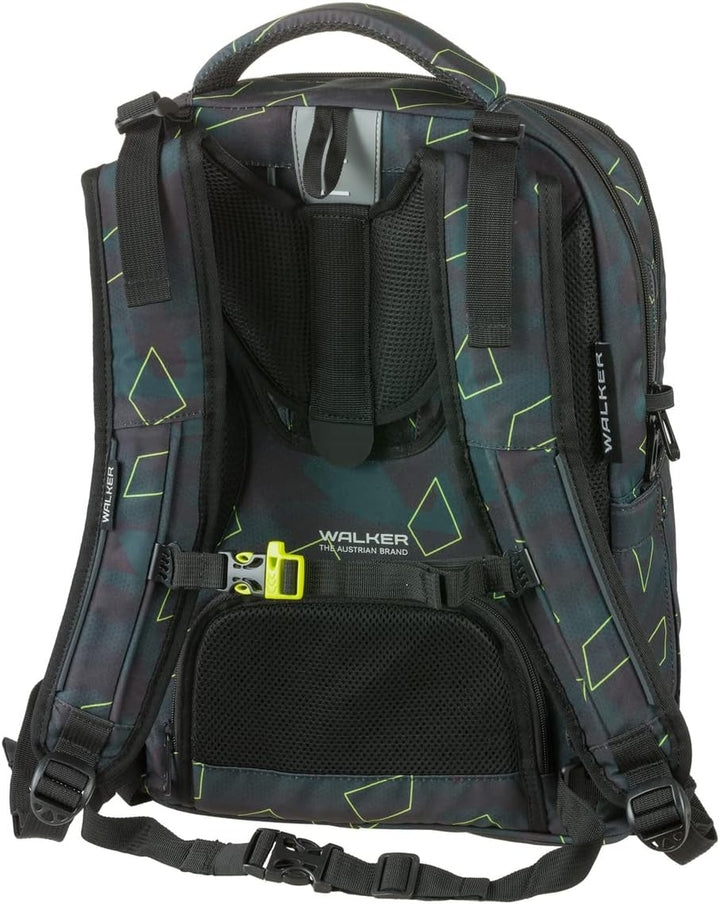 Walker Fame Schulrucksack mit 3 Fächern, Seitentaschen und Lichteffekt, Rückenpolsterung, verstellba