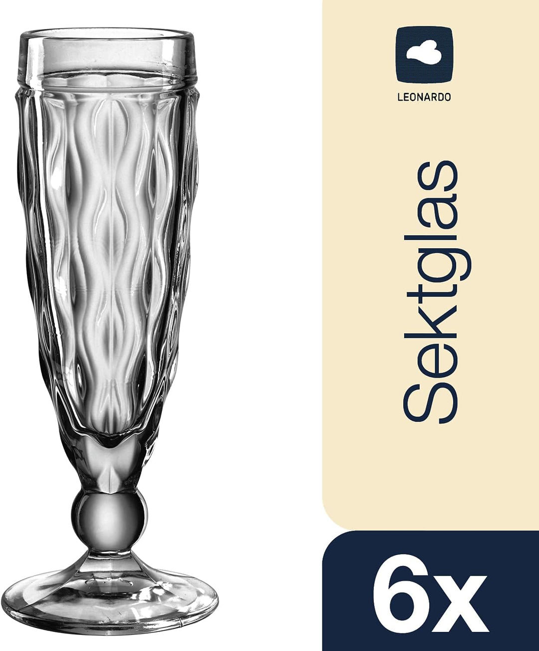 Leonardo Brindisi Sekt-Gläser 6er Set, spülmaschinenfeste Prosecco-Kelche, Champagner-Glas mit Facet