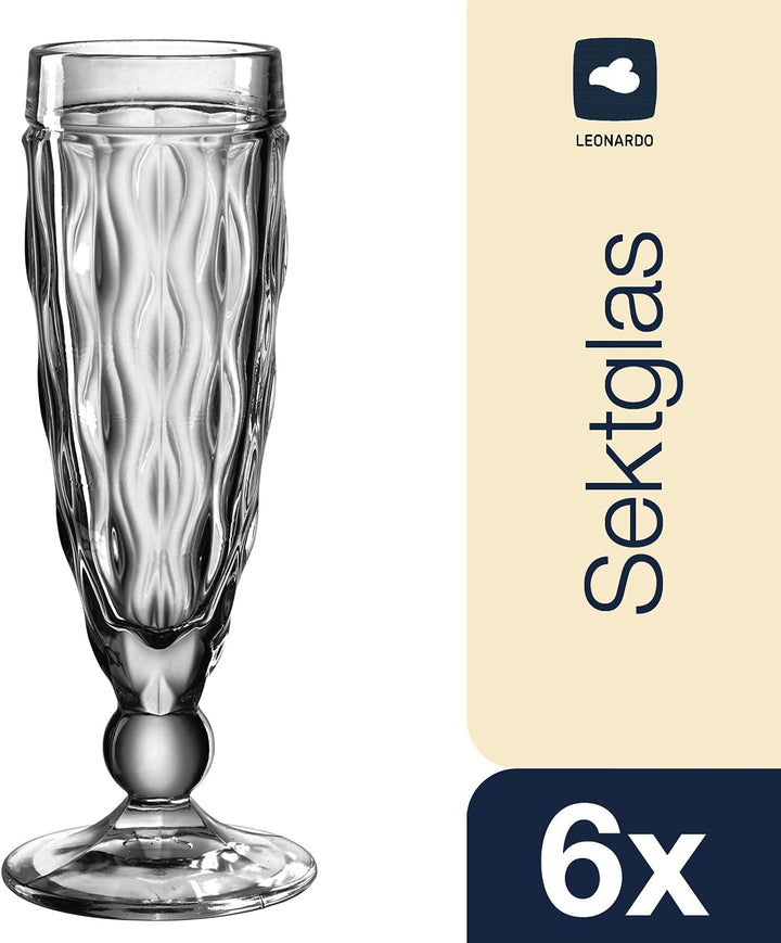 Leonardo Brindisi Sekt-Gläser 6er Set, spülmaschinenfeste Prosecco-Kelche, Champagner-Glas mit Facet