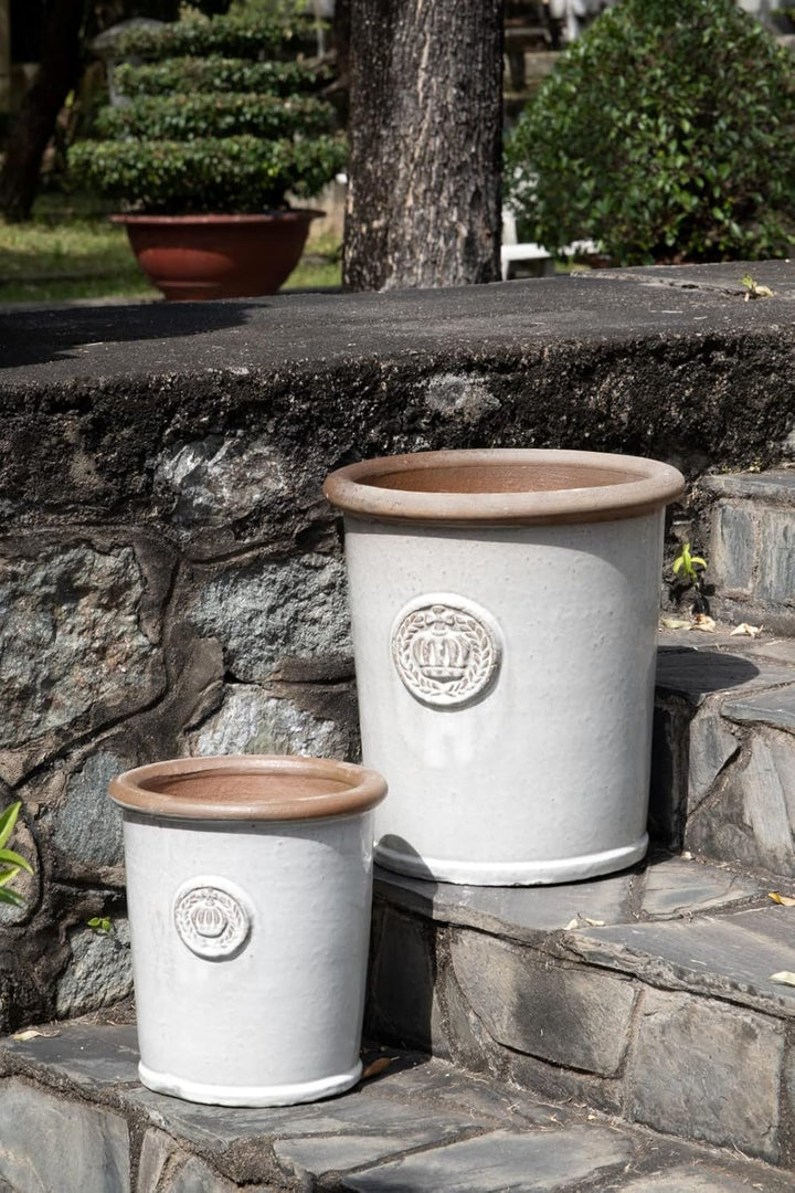 Pflanzgefäss Blumentopf Übertopf Krone Steinzeug glasiert Weiss Grau Türkis 34cm 45cm absolut Frostf