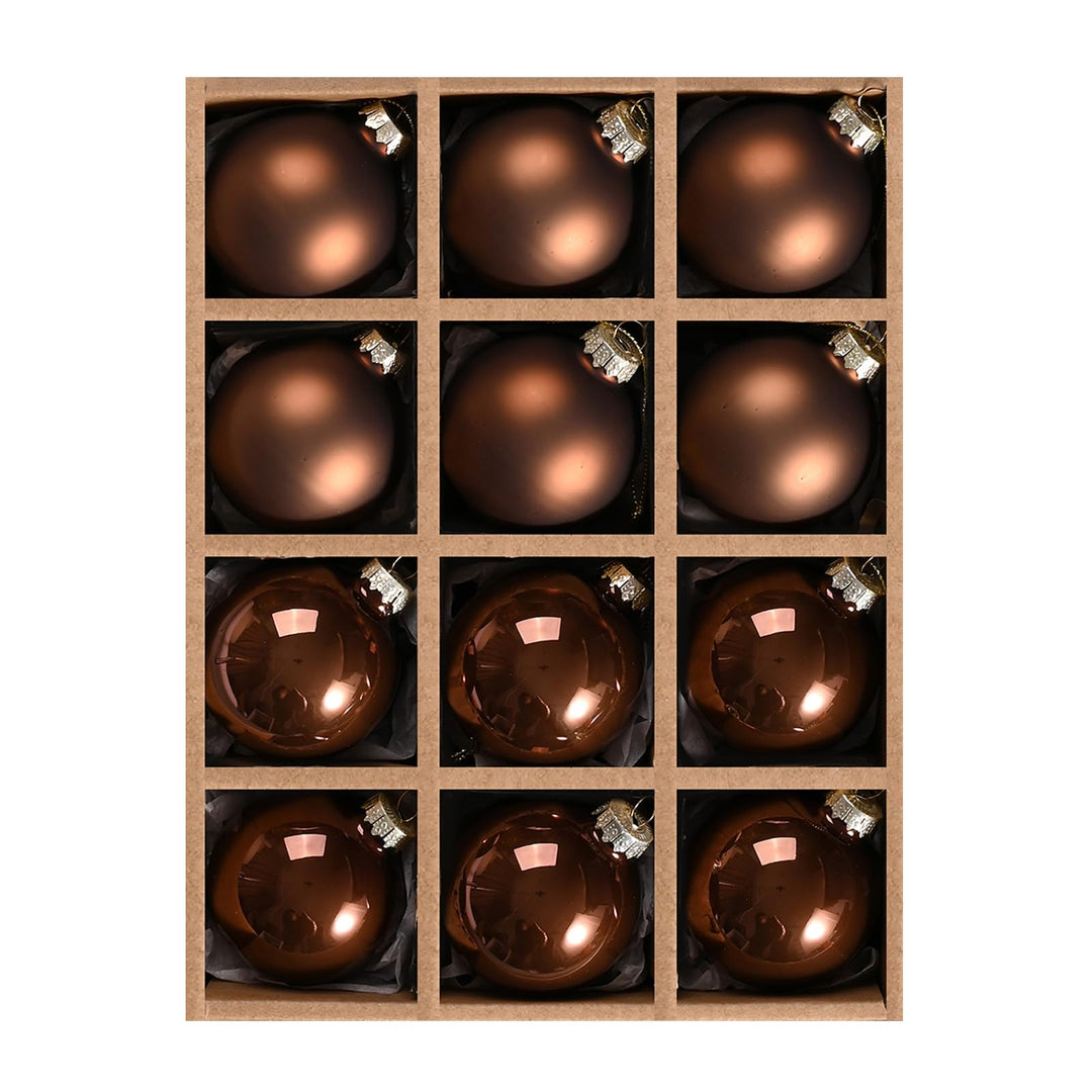 DN DECONATION Weihnachtskugeln Set, 12-teilig - Braune Glaskugeln 6cm Christbaumkugeln mit Aufhängun
