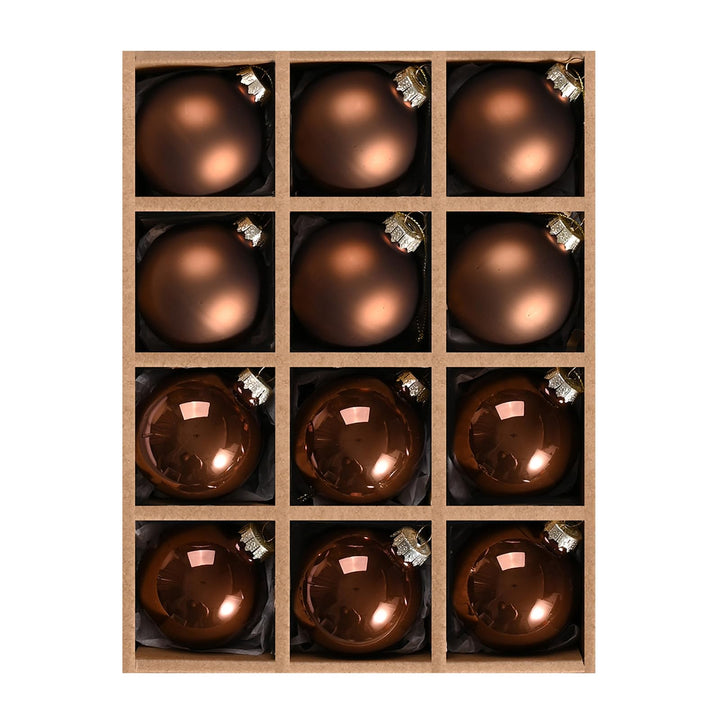 DN DECONATION Weihnachtskugeln Set, 12-teilig - Braune Glaskugeln 6cm Christbaumkugeln mit Aufhängun