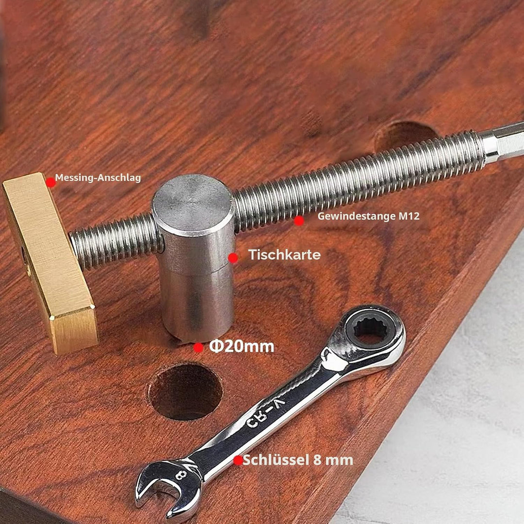 2 extra lange Tisch-Werkbank-Klemmen mit 4 Bank-Hunden für 20 mm Loch, DIY-Positionierung, Holzbearb