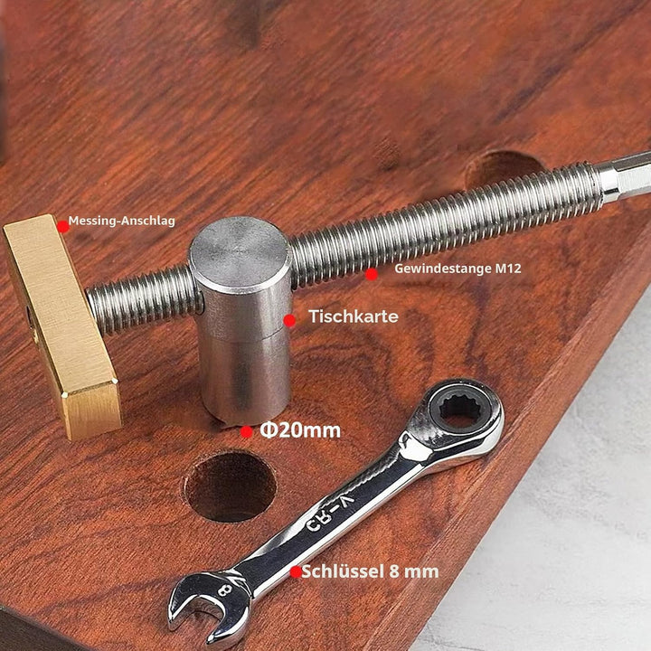 2 extra lange Tisch-Werkbank-Klemmen mit 4 Bank-Hunden für 20 mm Loch, DIY-Positionierung, Holzbearb